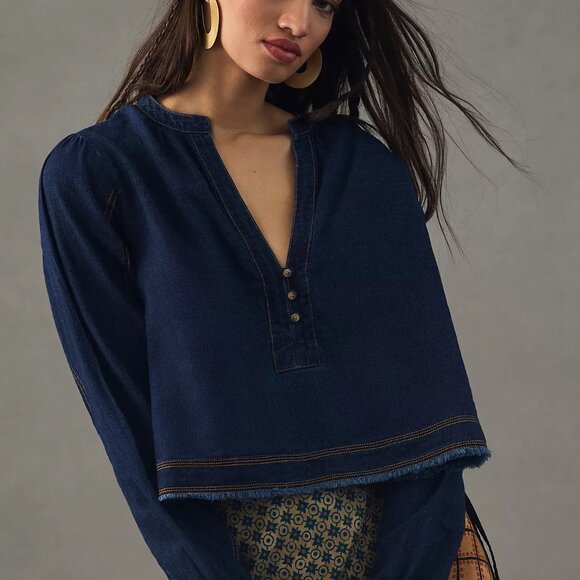Pilcro Tops - Pilcro Cropped Denim Peasant Blouse - Size XL